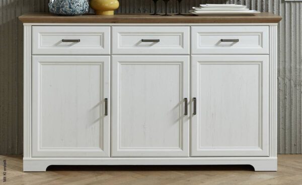 Sideboard Jasmin weiß Pinie Nachbildung Eiche Artisan Nachbildung B/H/T: ca. 166x102x48 cm Sideboard Jasmin weiß Pinie Nachbildung Eiche Artisan Nachbildung B/H/T: ca. 166x102x48 cm – Bild 2