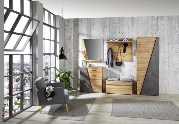 Schuhkommode Venedig Eiche Artisan Nachbildung Beton dunkel Nachbildung B/H/T: ca. 80x92x35 cm – Bild 3
