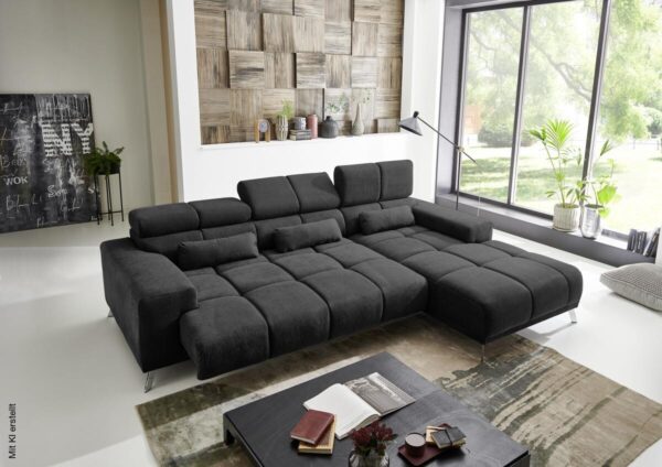 Ecksofa mit elektrischer Sitztiefenverstellung schwarz Flachgewebe B/H/T: ca. 285x99x201 cm – Bild 3