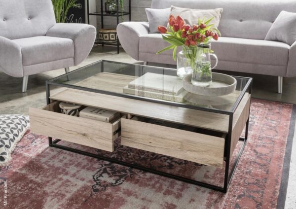 Couchtisch Bozen II glasklar Eiche Sonoma Nachbildung schwarz B/H/T: ca. 110x42x60 cm – Bild 2