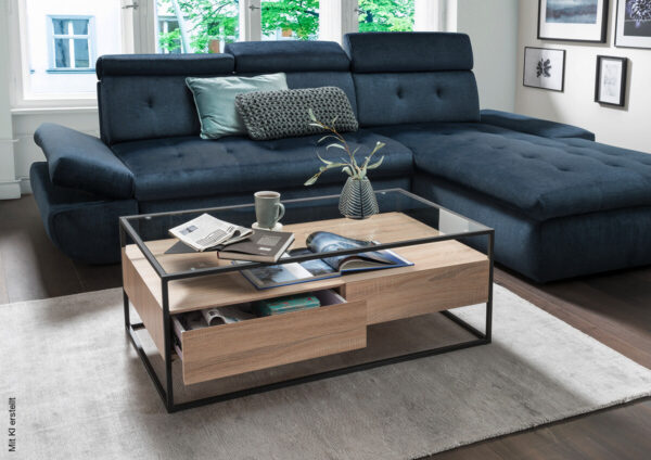 Couchtisch Bozen II glasklar Eiche Sonoma Nachbildung schwarz B/H/T: ca. 110x42x60 cm – Bild 3