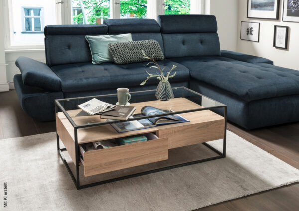 Couchtisch Bozen II glasklar Eiche Sonoma Nachbildung schwarz B/H/T: ca. 110x42x60 cm – Bild 4