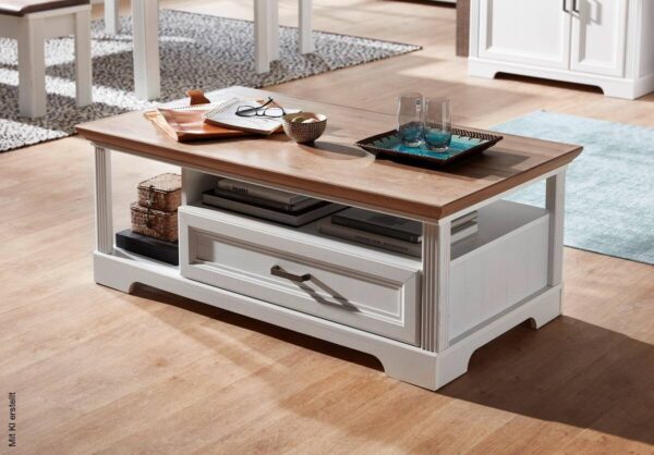 Couchtisch Jasmin Eiche Artisan Nachbildung weiß Pinie Nachbildung B/H/T: ca. 120x45x67 cm Couchtisch Jasmin Eiche Artisan Nachbildung weiß Pinie Nachbildung B/H/T: ca. 120x45x67 cm – Bild 2