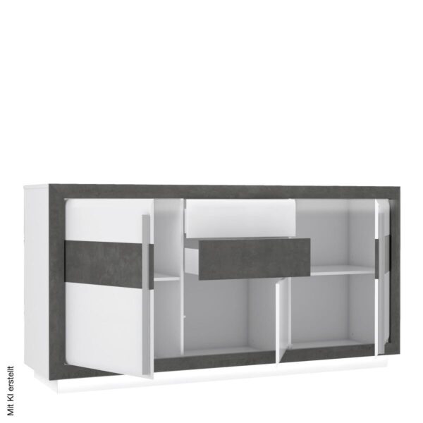 Sideboard weiß Hochglanz Beton dunkel Optik B/H/T: ca. 193x98x53 cm – Bild 2