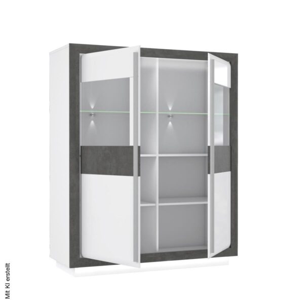 Highboard weiß Hochglanz Beton dunkel Optik B/H/T: ca. 133x162x53 cm – Bild 2
