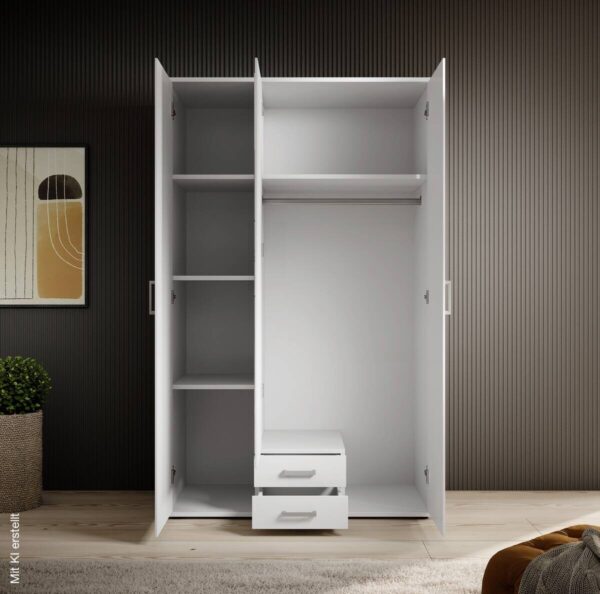 Kleiderschrank Karl weiß B/H/T: ca. 120x195x55 cm – Bild 3