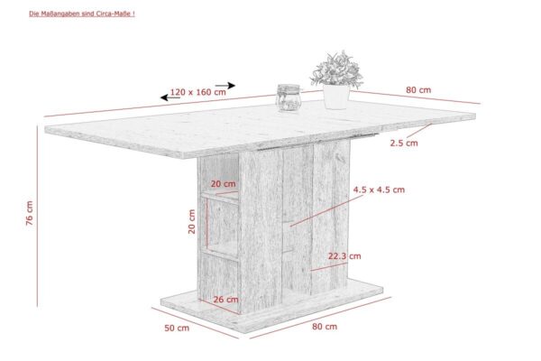 Esstisch Steffi T Eiche San-Remo hell Nachbildung B/H/T: ca. 120x76x80 cm – Bild 3