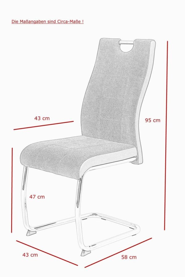 Schwingstuhl Alina 2er Set grau Kunstleder Stoff B/H/T: ca. 43x98x59 cm – Bild 3