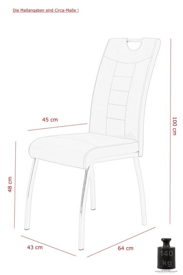 Stuhl Andrea 4er Set Cappuccino Chrom Kunstleder Metall B/H/T: ca. 43x100x64 cm – Bild 3