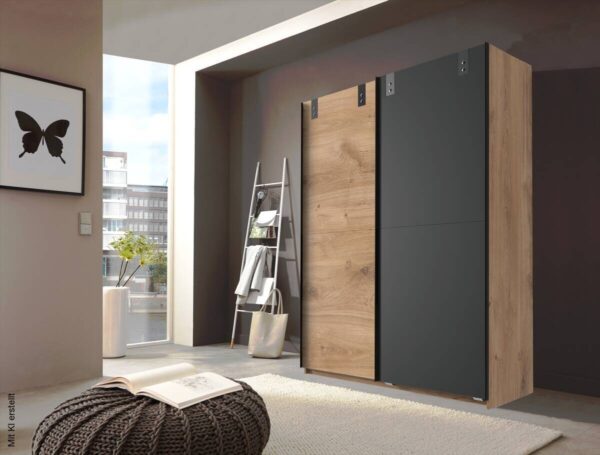 Schwebetürenschrank Liverpool Eiche Plankeneiche Nachbildung B/H/T: ca. 135x198x64 cm Schwebetürenschrank Liverpool Eiche Plankeneiche Nachbildung B/H/T: ca. 135x198x64 cm – Bild 2