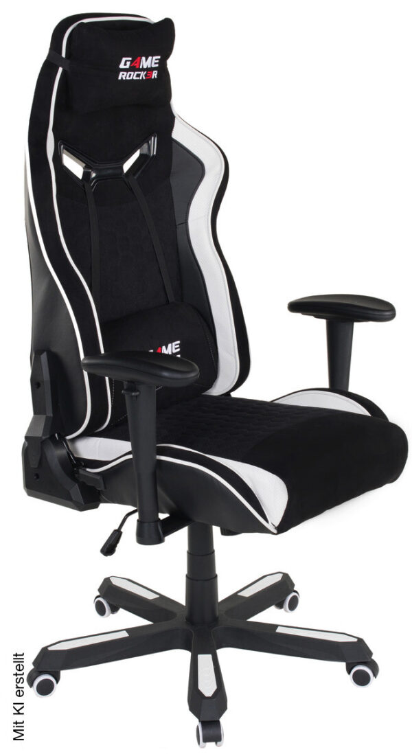 Gaming-Sessel Game-Rocker schwarz weiß Kunstleder Microfaser – Bild 2