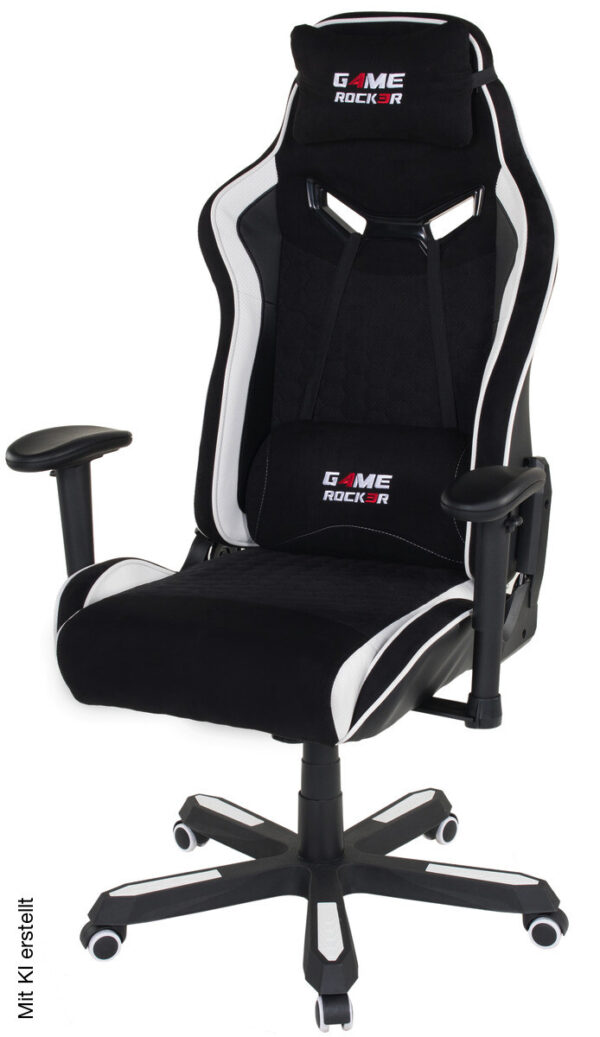 Gaming-Sessel Game-Rocker schwarz weiß Kunstleder Microfaser – Bild 3