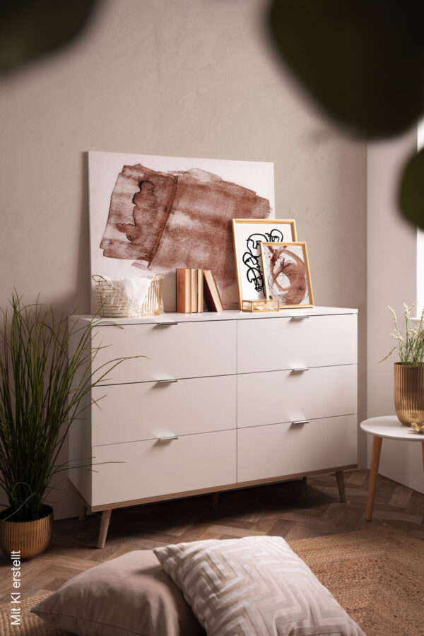Kommode Göteborg weiß Eiche Sonoma Nachbildung B/H/T: ca. 120x87x40 cm – Bild 5
