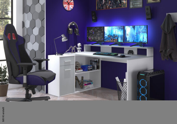Schreibtisch Gamer hellgrau matt weiß matt B/H/T: ca. 160x92x115 cm – Bild 5