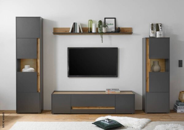 Wandboard City Eiche Wotan Nachbildung anthrazit B/H/T: ca. 170x15x20 cm – Bild 5