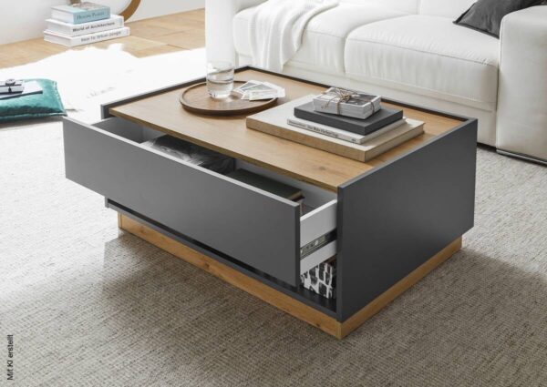 Couchtisch City Eiche Wotan Nachbildung anthrazit B/H/T: ca. 90x38x60 cm – Bild 3