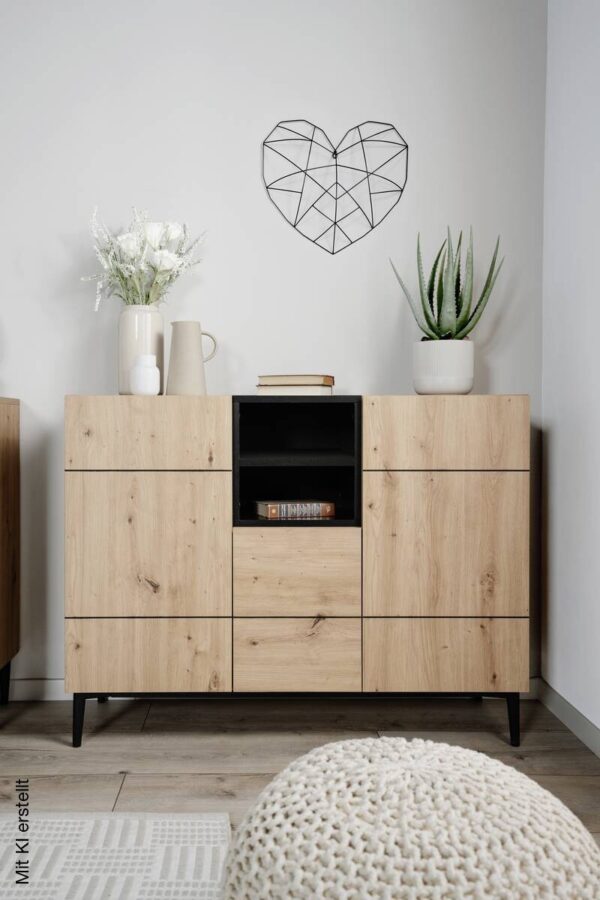 Kommode Nola Eiche Artisan Nachbildung schwarz B/H/T: ca. 120x90x42 cm – Bild 3