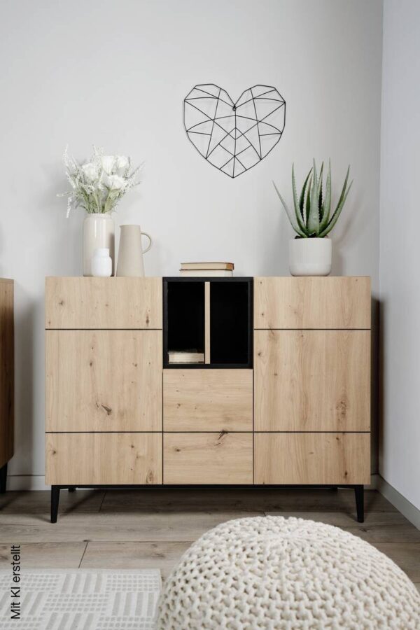 Kommode Nola Eiche Artisan Nachbildung schwarz B/H/T: ca. 120x90x42 cm – Bild 4