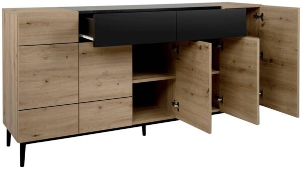 Sideboard Nola Eiche Artisan Nachbildung schwarz B/H/T: ca. 180x90x42 cm – Bild 5