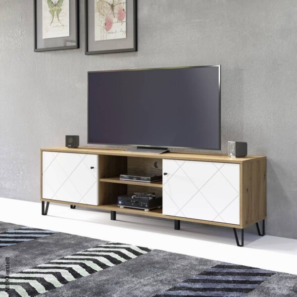 TV-Lowboard Touch Eiche Artisan Nachbildung weiß matt B/H/T: ca. 183x55x40 cm – Bild 3