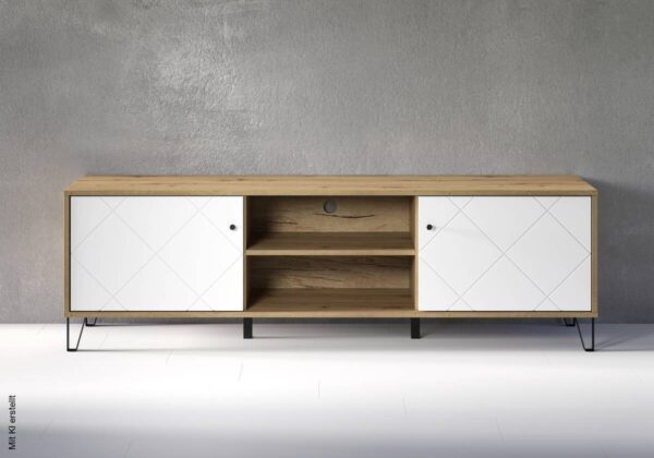 TV-Lowboard Touch Eiche Artisan Nachbildung weiß matt B/H/T: ca. 183x55x40 cm – Bild 4