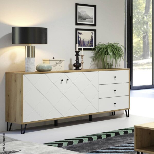 Sideboard Touch Eiche Artisan Nachbildung weiß matt B/H/T: ca. 183x76x40 cm – Bild 4