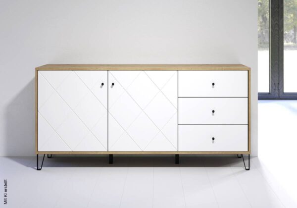 Sideboard Touch Eiche Artisan Nachbildung weiß matt B/H/T: ca. 183x76x40 cm – Bild 5