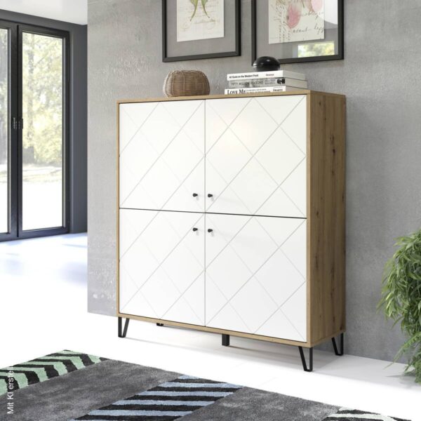 Highboard Touch Eiche Artisan Nachbildung weiß matt B/H/T: ca. 123x136x40 cm – Bild 4