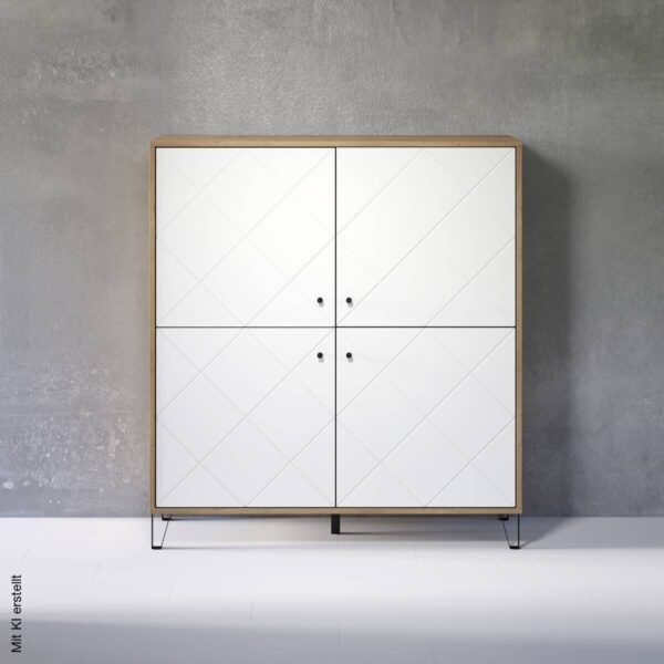 Highboard Touch Eiche Artisan Nachbildung weiß matt B/H/T: ca. 123x136x40 cm – Bild 5