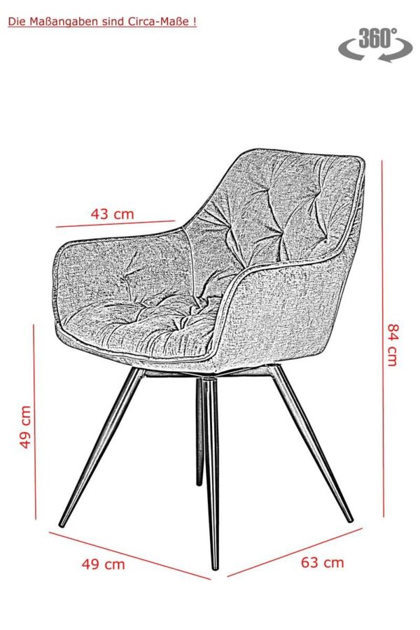 Stuhl Florentina 2er Set anthrazit Vintage Samtoptik B/H/T: ca. 49x84x63 cm Stuhl Florentina 2er Set anthrazit Vintage Samtoptik B/H/T: ca. 49x84x63 cm – Bild 2