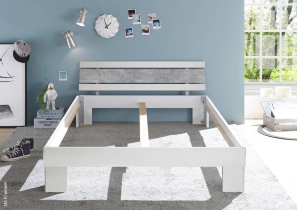 Futonbett Lyon weiß Beton Optik Liegefläche B/L: ca. 140x200 cm – Bild 3