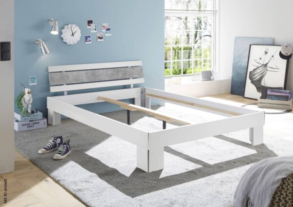 Futonbett Lyon weiß Beton Optik Liegefläche B/L: ca. 140x200 cm – Bild 5