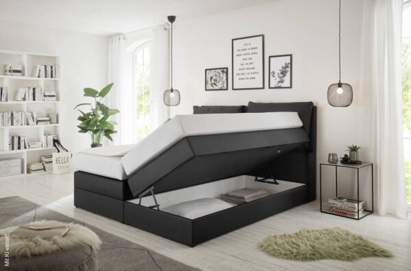 Boxspringbett Lissy schwarz Kunstleder Liegefläche B/L: ca. 160x200 cm – Bild 2