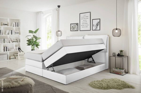 Boxspringbett Lissy weiß Kunstleder Liegefläche B/L: ca. 160x200 cm – Bild 2