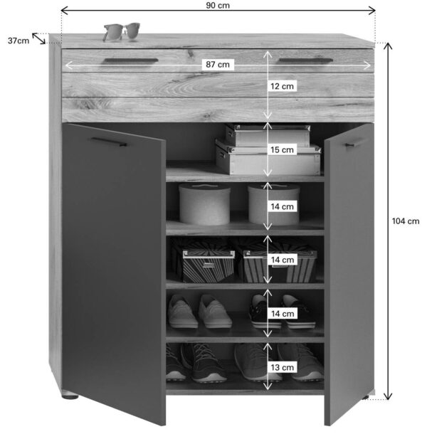 Schuhkommode Mason Nox Oak Nachbildung dunkelgrau B/H/T: ca. 90x104x37 cm – Bild 2