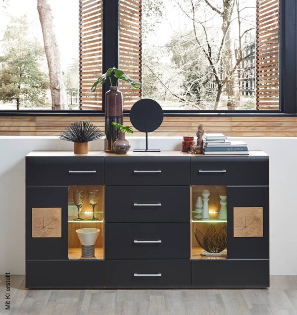 Sideboard Sonate Eiche Nachbildung schwarz matt B/H/T: ca. 170x93x40 cm – Bild 2