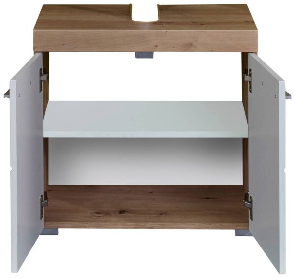 Waschbeckenunterschrank Amanda weiß Hochglanz Asteiche Nachbildung B/H/T: ca. 60x56x34 cm – Bild 2