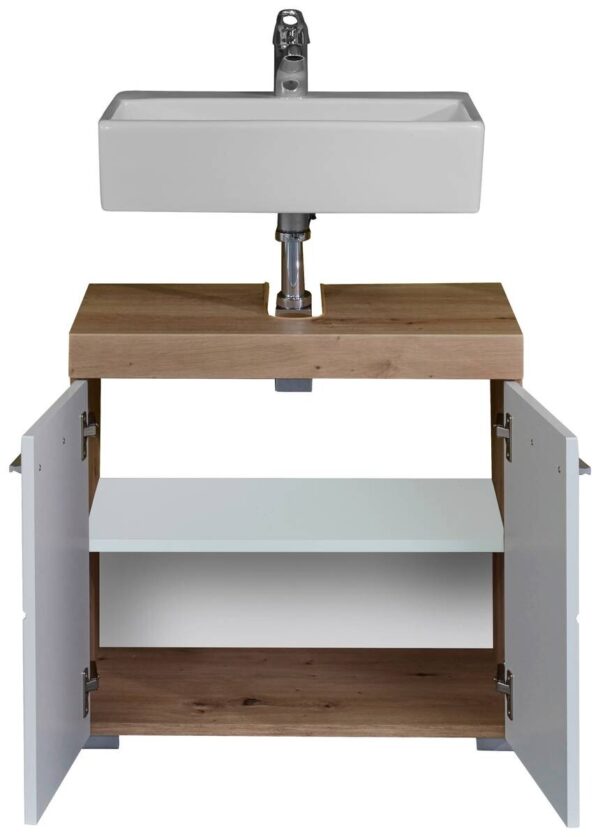 Waschbeckenunterschrank Amanda weiß Hochglanz Asteiche Nachbildung B/H/T: ca. 60x56x34 cm – Bild 3