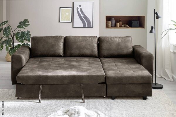 Ecksofa mit Bettfunktion und Bettkasten dunkelbraun B/H/T: ca. 245x85x155 cm – Bild 2