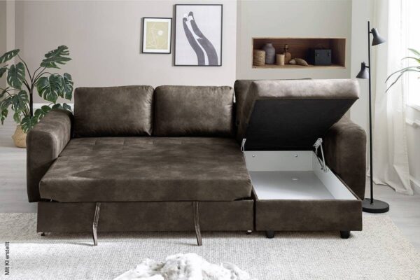Ecksofa mit Bettfunktion und Bettkasten dunkelbraun B/H/T: ca. 245x85x155 cm – Bild 3