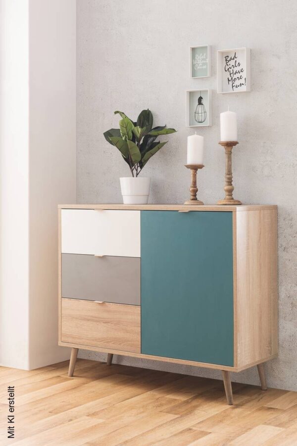 Kommode Cuba Eiche Sonoma Nachbildung weiß grau petrol B/H/T: ca. 103x87x40 cm – Bild 2