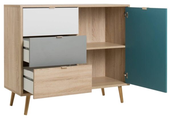 Kommode Cuba Eiche Sonoma Nachbildung weiß grau petrol B/H/T: ca. 103x87x40 cm – Bild 3