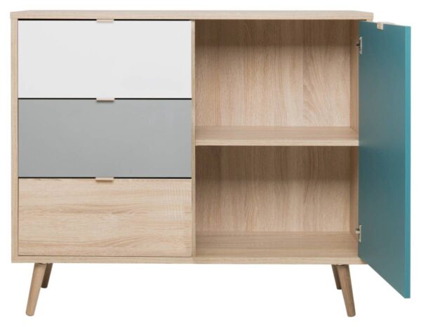 Kommode Cuba Eiche Sonoma Nachbildung weiß grau petrol B/H/T: ca. 103x87x40 cm – Bild 4