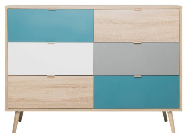Kommode Cuba Eiche Sonoma Nachbildung weiß grau petrol B/H/T: ca. 120x87x40 cm – Bild 2