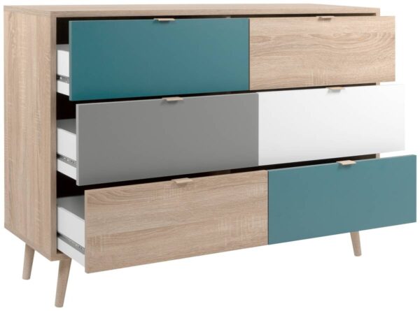 Kommode Cuba Eiche Sonoma Nachbildung weiß grau petrol B/H/T: ca. 120x87x40 cm – Bild 3