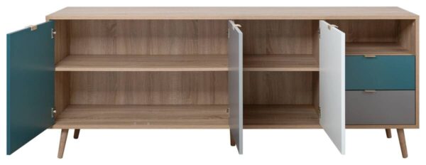 Sideboard Cuba Eiche Sonoma Nachbildung weiß grau petrol B/H/T: ca. 180x71x40 cm – Bild 3