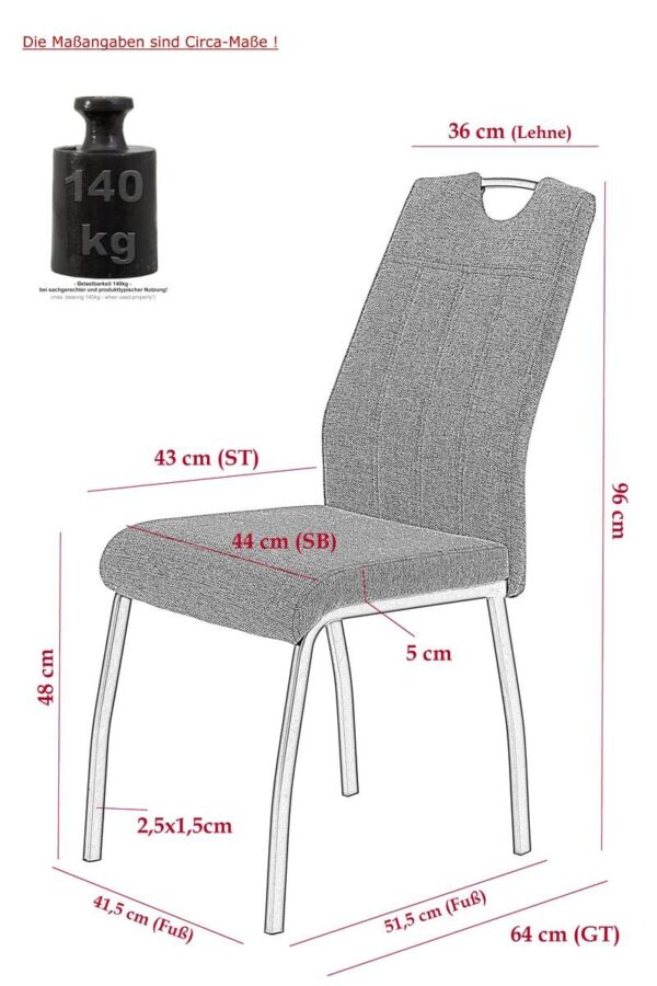 Stuhl 4er Set ELIF III anthrazit Vintage grau Microfaser Metall B/H/T: ca. 44x96x64 cm – Bild 2
