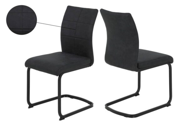 Stuhl 2er Set PIA anthrazit Vintage schwarz Microfaser Metall B/H/T: ca. 42x89x59 cm – Bild 3