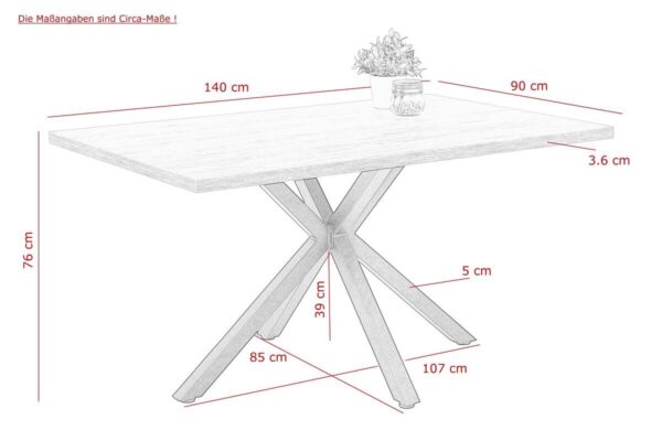 Esstisch CLEO Eiche Old Wood Nachbildung schwarz pulverbeschichtet B/H/T: ca. 140x76x90 cm – Bild 2