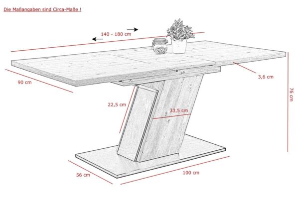 Esstisch JEANETTE Eiche Artisan Nachbildung B/H/T: ca. 140x76x90 cm – Bild 2